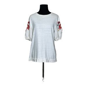Loft off white short sleeves floral embroidered knit top size small